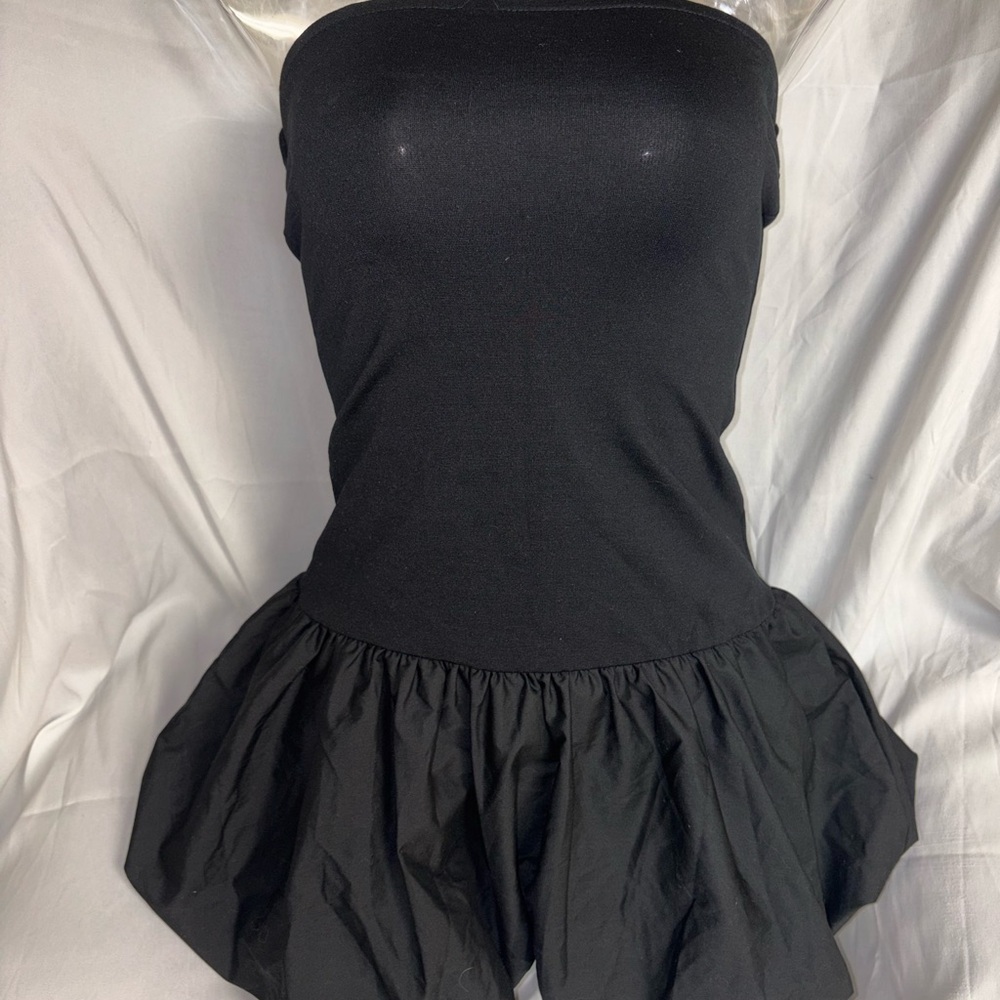 Good Luck Gem Black Strapless Bubble Hem Mini Dress Small NWT